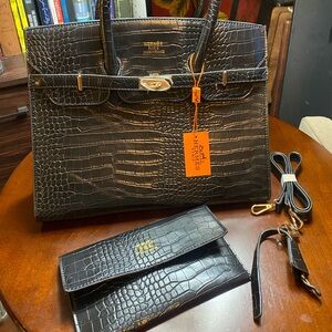 Black Faux Crocodile Set